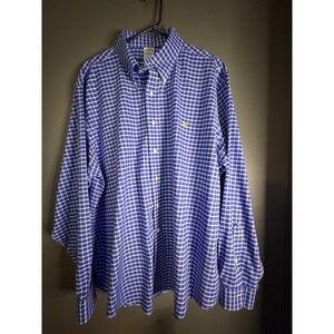 Brooks Brothers XXL Slim Fit Non Iron Supima Cotton Blue Check Button Down Shirt